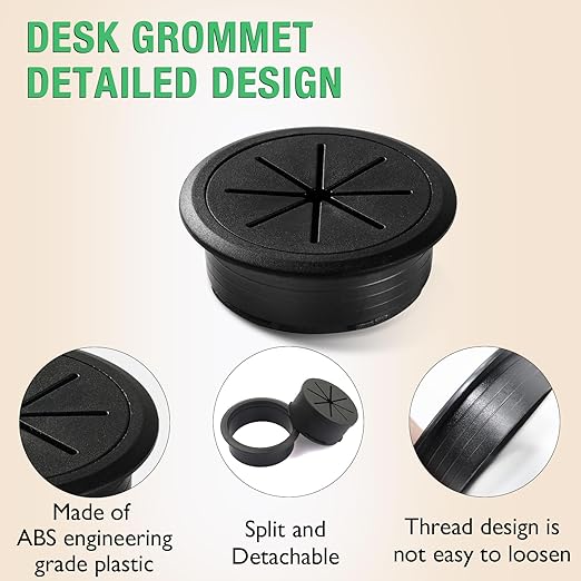 2 Pcs Desk Grommet 2-3/8" / 60 mm, Desk Hole Cover for Cables Grey, Cable Grommet ABS Plastic, Desk Hole Grommet for Home & Office Pc, Detachable Cable Cord Organizer
