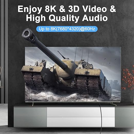 8K 4K HDMI Cable 3.3FT, High Speed Braided HDMI to HDMI 2.1 Cord Supports 8K@60Hz, 4K@120Hz 144Hz 48Gbps Compatible with Roku TV/PS5/HDTV/Blu-ray