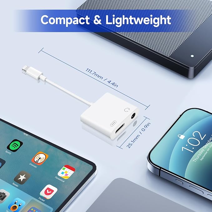 [Apple MFi Certified] 2-in-1 Charging & Audio Adapter for iPhone, Lightning to 3.5mm Headphone Jack Dongle Splitter, Supports Hi-Res Lossless Sound, Compatible with iPhone 14/13/12/11/XS/XR/8/7 3Pack