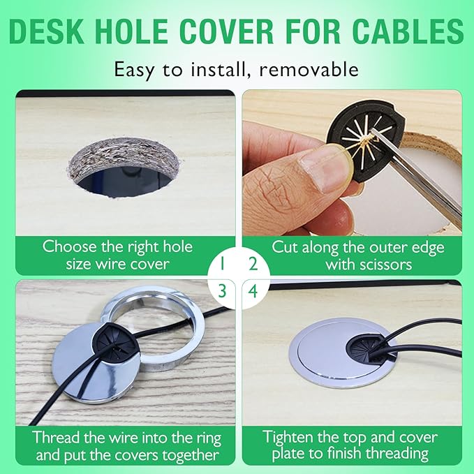 1 Pcs Desk Grommet 2" / 50 mm, Desk Cord Hole Cover, Cable Grommet Metal Zinc Alloy Materilal, Desk Hole Grommet for Home & Office Pc, Detachable Cable Cord Organizer-Flat Black