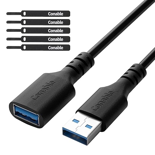 3 Pack USB 3.0 Extension Cable 8 Feet, USB A Male to Female Extender Cord, 5Gbps Data Transfer for Webcam, Printer, Keyboard, Mouse, Flash Drive, Hard Drive, Controller, Black Cable with 5 Cable Ties