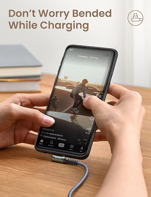 AINOPE USB Type C Cable [2-Pack, 1.6ft] 3.1A Type C Charger Fast Charging Right Angle, Durable Nylon Braided USB C Cable, Smartphone
