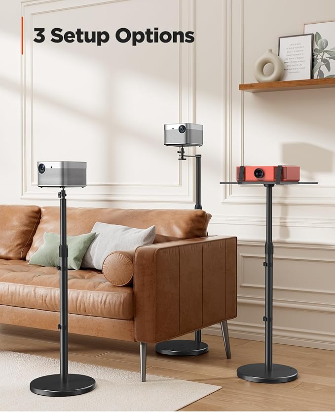 AMADA HOMEFURNISHING Height Adjustable Projector Stand 32"-47", Projector Floor Stand with 3 Mounting Options, 360° Rotatable Ball Head for Home & Office & Outdoor, AMPS04