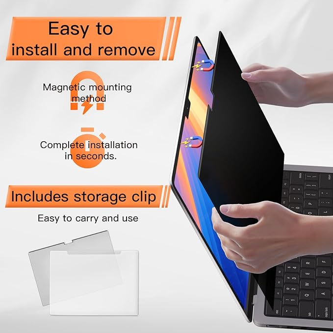 Privacy Screen MacBook Pro 16 Inch 2021-2024 (M1-M2-M3-M4,), Magnetic Removable Anti Blue Light Glare Filter Privacy Screen Protector