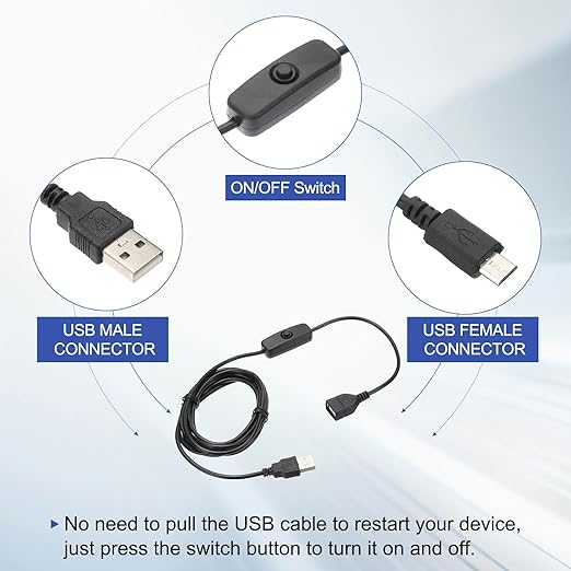 MECCANIXITY USB Extension Cable with ON/Off Button Switch 2m USB Male to Female Extension Cord for Desk Lamp Fan LED Light Strip Black Pack of 2