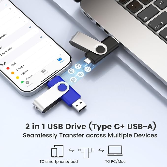 Customizable 128GB Flash Drive 10 Pack, ABLAZE Dual USB 2.0+ Type C Thumb Drives with Logo Personalized USB Memory Sticks (Mixed Colors)