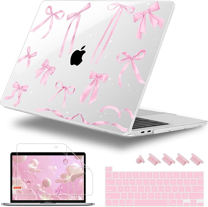 Case for MacBook Pro 13 inch with/Without Touch Bar (2016-2022, M2 A2338 M1 A2289 A2251 A2159 A1989 A1706 A1708), Hard Shell + Keyboard Cover + Dust Plug, Bowknot