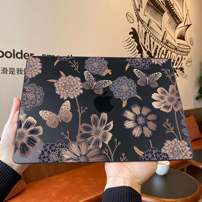 Teryeefi Case for for MacBook Pro 14 Inch M4 M3 M2 M1 (2021 2023 2024 Released) with Keyboard Cover & Screen Protector & OTG Adapter, Flower & Butterfly