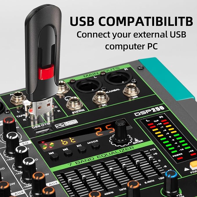 Depusheng PA16 Professional Audio Mixer Sound Board Console Desk System Interface 16 Channel Digital USB Bluetooth MP3 Computer Input 48V Phantom Power Built-in 256 Reverb Effect, Black