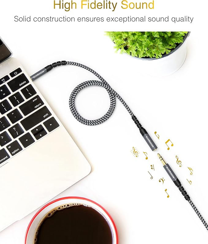 BlueRigger Headphone Extension Cable (6FT, 24K Gold Plated Jack, Hi-Fi Sound, 3.5mm Male to Female Stereo Audio Cable) – Aux Cord for iPod, Laptops, Smartphones, Speakers, Tablets, Home Car Stereo