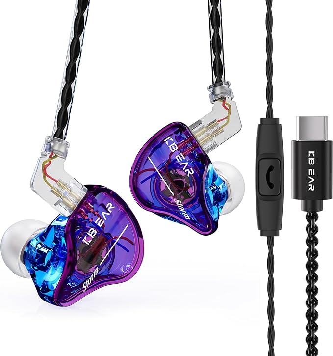 KBEAR Storm USB Type C Headphones for for Samsung Galaxy s23 s22 s21 s20 Ultra Wired Earbuds in Ear Headphones, Hi Res Detachable OFC Silver-Plated Cable