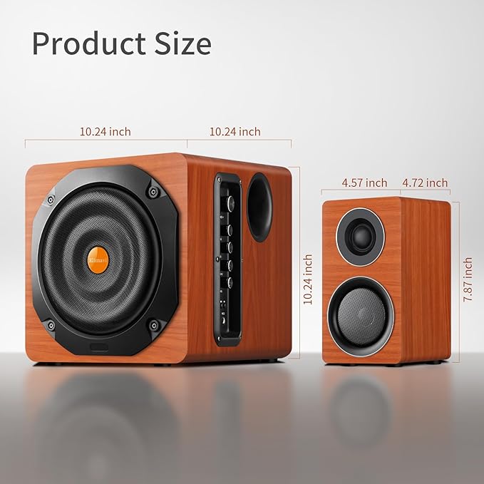 Computer Gaming Speaker System with Subwoofer, PC Desktop Monitor Surround Sound, Two Satellite with Midrange and Treble, Full Range Coverage, Support Optical/Coaxial/3.5 to RCA/Wireless Connection
