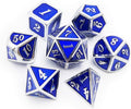 Haxtec Metal Dice Set D&D Silver Navy Blue Metal Polyhedral DND Dice for Dungeons and Dragons-Glossy Enamel Dice (Silver Navy Blue)