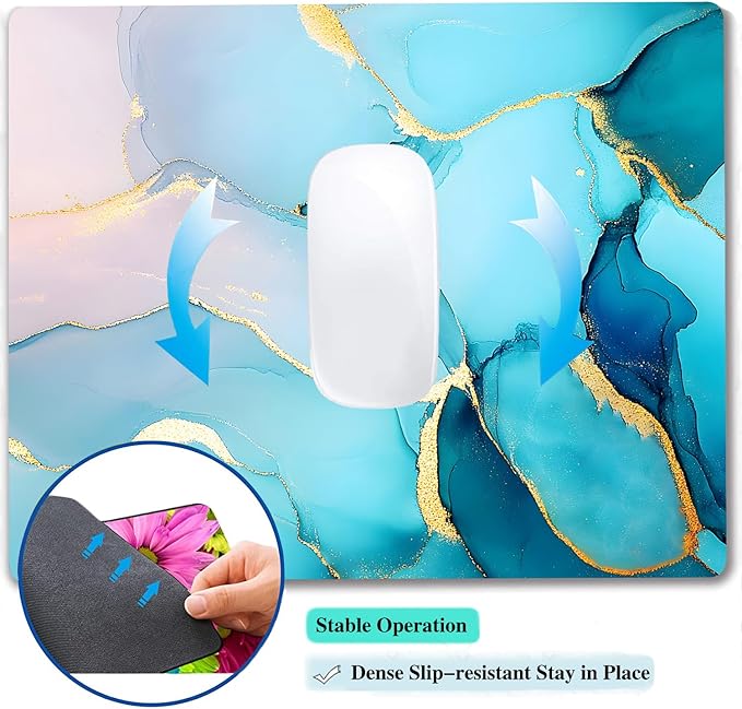 Golden Textured Teal Marble Custom Mouse Pad with Non-Slip Rubber, Small Square Design for Wireless Laptop & Computer Mouse Pads for Desk, 9.5 x 7.9 inch Smooth Surface for Gaming & Office