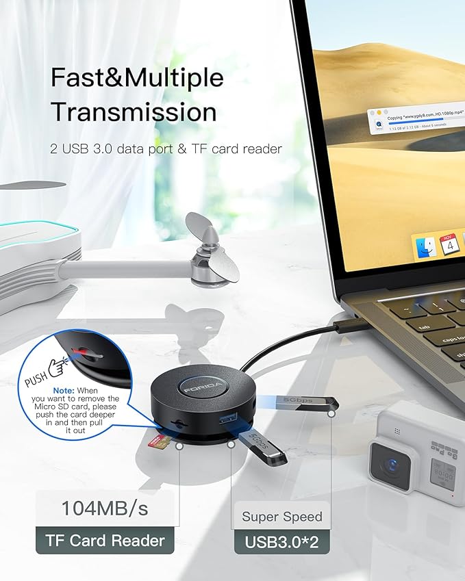 Mini USB C Docking Station Dual HDMI Monitor FORIDA USB C to USB Dock Hub with Gigabit Ethernet 100W Power Delivery Micro SD Card Reader for MacBook/Dell/HP/Lenovo ThinkPad/Surface (Black)