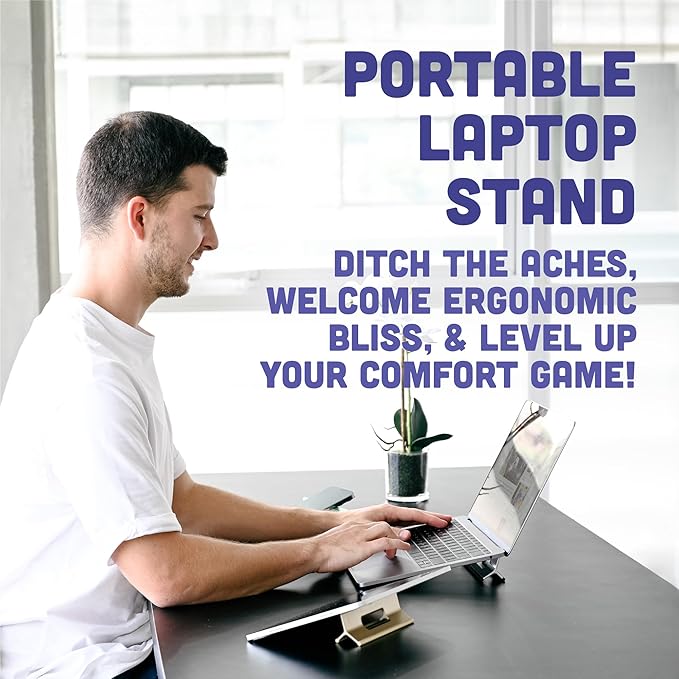 Steepy Portable Laptop Stand for Desk – Adjustable Height, & Portable Laptop Holder – Ergonomic Computer Stand for Cooling & Comfort – Slip-Proof, Sturdy Design – Universal Fit for 13-17 Inch Devices