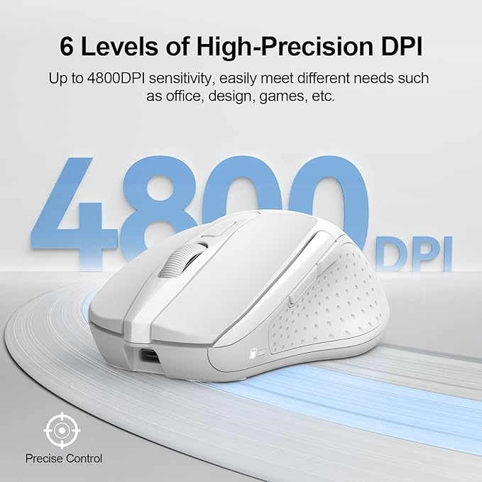 TECKNET Rechargeable Wireless Mouse, 2.4G Silent Mouse, Quiet Click, 6 Adjustable 4800 DPI, Cordless Computer Mouse, Ergonomic Mouse for Laptop, 6 Buttons USB Mouse for Chromebook, Ergo Grip - White