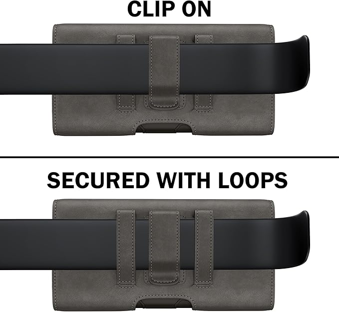 Holster for iPhone 16 16e Pro 15 14 13 12 11 10 XR XS X, Samsung Galaxy S25 S24 S23 S22 S21 S20 5G - Cell Phone Belt Holder Case with Clip - ID Card Magnetic Pouch for Men, Pewter Small