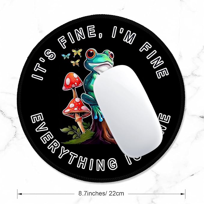 ITNRSIIET Round Mouse Pad with Stitched Edge Premium-Textured Waterproof Non-Slip Rubber Base Desktop Protection Mat Diameter 8.7 inches, Cute Frog
