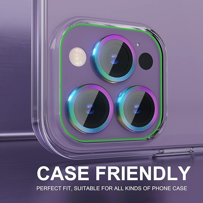 Choiche [3+1 for iPhone 14 Pro/iPhone 14 Pro Max Camera Lens Protector, 9H Tempered Glass Camera Cover Screen Protector Metal Ring Decoration Accessories (Colorful)