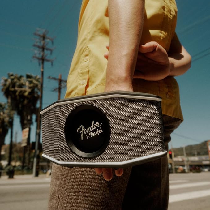 Fender x Teufel ROCKSTER GO 2 Portable Bluetooth Speaker – Powerful Sound, Rugged, Waterproof, 28 Hour Battery, Carrying Strap for Outdoors and Travel