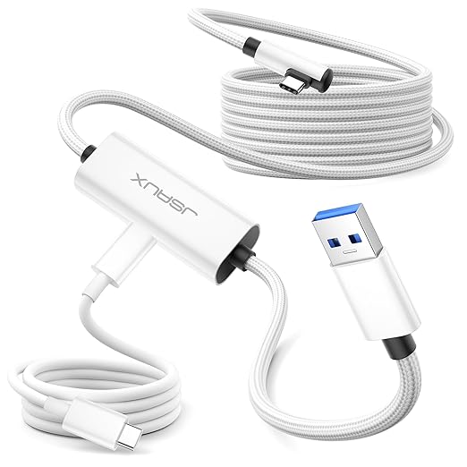 JSAUX Link Cable 16FT with Charging Compatible with Meta Quest 3S/Quest3/2/Pro Accessories【 Charging While Playing】 USB 3.0 High Speed Data Compatible with Oculus 3S/3/2/Pro, Pico 4, PC VR, Steam VR