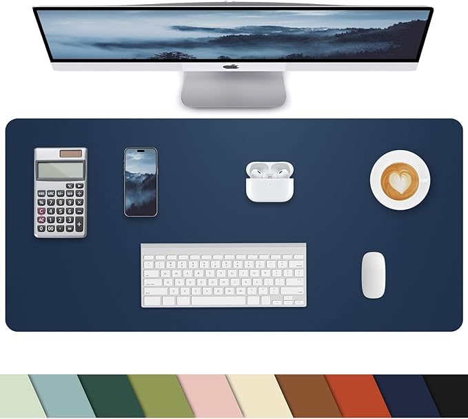 Leather Desk Protector, Non-Slip PU Laptop Mat for Office/Home - Waterproof Writing Pad (31.5"x15.7", Midnight Blue)