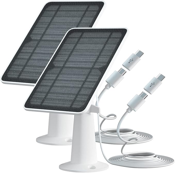 Solar Panel Charger Compatible with Eufycam 3/3C/2C/2C Pro/E40/E20/2/2 Pro/E/L20/L40/Solo/SoloCam Spotlight, 5W Solar Panel for Eufy Camera, Micro USB & USB-C Port, 9.8ft Cable, P65 Waterproof, 2 Pack