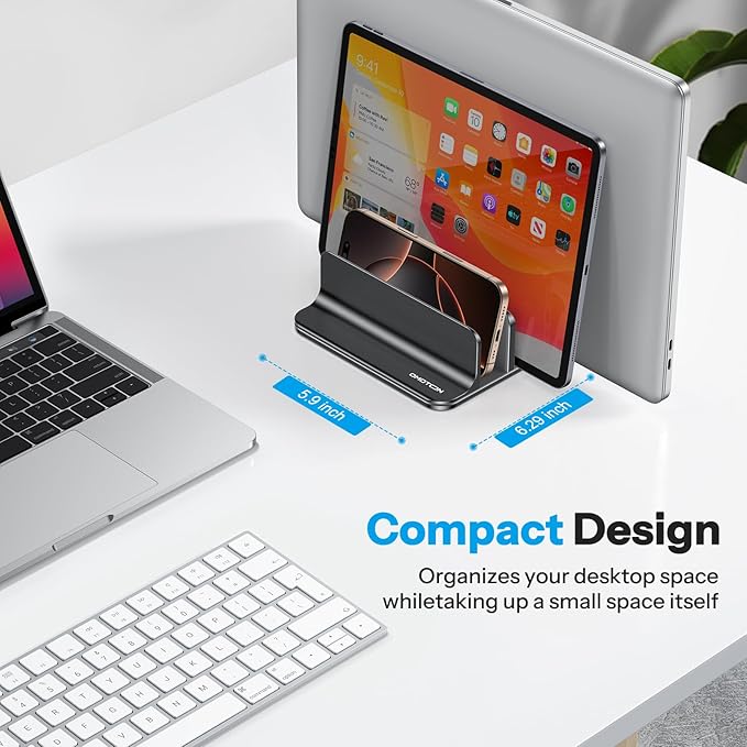 OMOTON 3-Slot Vertical Laptop Stand, Desktop Aluminum Stand for MacBook with Adjustable Dock Size, Fits All MacBook, Surface, Chromebook and Gaming Laptops (Up to 17.3 inches), Black
