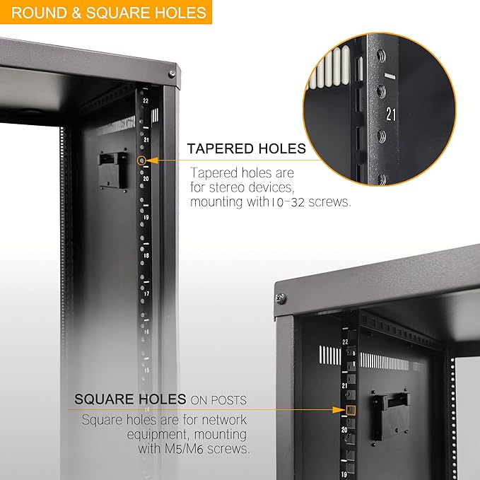 RIVECO POMU 18U Stereo & Server Rack with Caster Wheels, Rolling Network Cabinet, Open Frame for 19 inches Audio Video Music Recording & IT Equipment, Obtuse Angel, Lifting Handle
