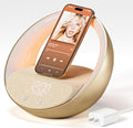Bluetooth Alarm Clock, Sunrise Simulation Wake Up Night Light, 15W Fast Wireless Charging Alarm Clock for Bedroom, 10W Bluetooth Stereo Sound Speaker, USB Charger Port