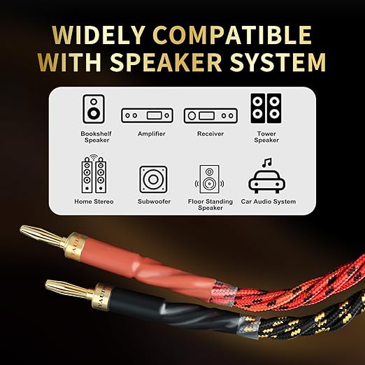 10 AWG Audiophile HiFi Speaker Audio Cable–4N OFC Core,24K Gold-Plated Banana Plugs with Nylon Braid,Compatible with Amplifier,Speakers,AV Receiver & Home Theater(8.20ft/2.5m) 2-Pack