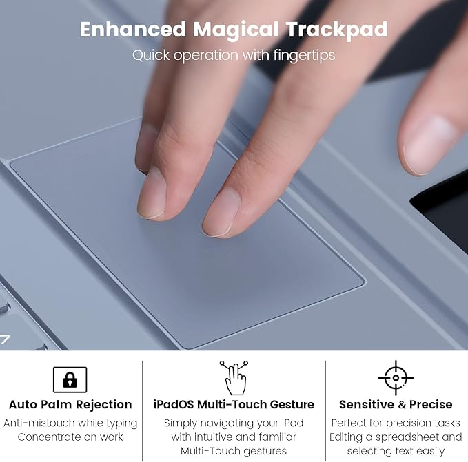 Nillkin iPad Pro 11(1st/2nd/3rd/4th Gen) & iPad Air 5th/4th Generation Case with Keyboard, Magic Trackpad, Rugged Case with Detachable Keyboard, 7 Backlight Colors, Portrait/Landscape Modes, Gray