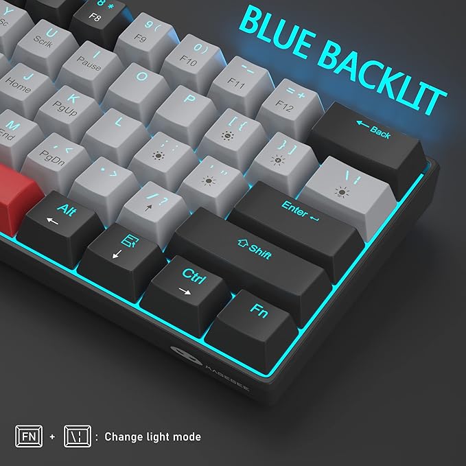 Gaming Keyboard and Mouse Combo, 60% Compact Mechanical Keyboard with Blue LED Backlit, PC Gaming Keyboards and Mouse,Detachable Type C to A Cable Wired Keyboards for PC/Laptop