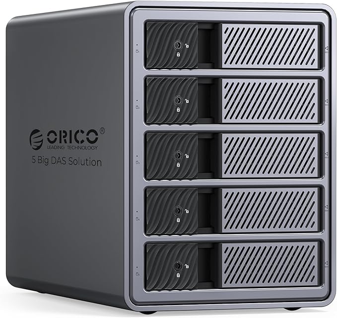 ORICO 5 Bay DAS Hard Drive Enclosure USB 3.0 for SATA 3.5 inch SSDs HDDs Bracket-Free External Hard Drive Bay Max up to 110TB ( Alluminum Alloy) -9858U3