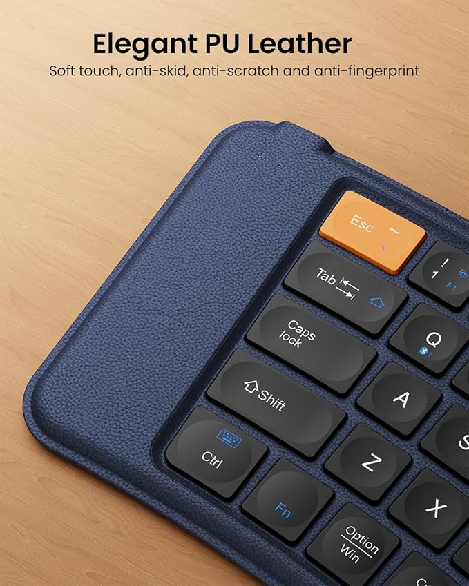 ProtoArc Ergonomic Foldable Keyboard, XK03 Split Folding Travel Bluetooth Keyboard, Ultra Slim, Portable for iPad, iPhone, Tablet, Laptop, PC - Dark Blue