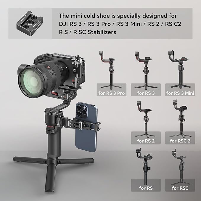 SMALLRIG Universal Phone Tripod Mount, Metal Cell Phone Mount with Cold Shoe Mount and M4 Screws for DJI RS 4 Mini/Pro, Free Adjustment Phone Mount Adapter for iPhone 16 15, for Samsung Galaxy- 4301