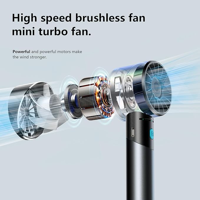 Handheld Fan, Mini Small Portable Turbo Fan, Rechargeable with 4 High Speeds Personal Fans, Max 16H Runtime, For Travel, Office, Outdoor - Grey