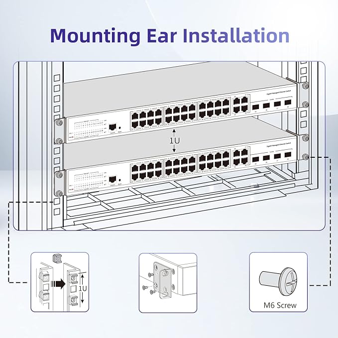 Rack Mount Kit Universal Adjustable 19 Inch Rack Ears for HP/ProCurve/Aruba/OfficeConnect/HPE and Other Switches