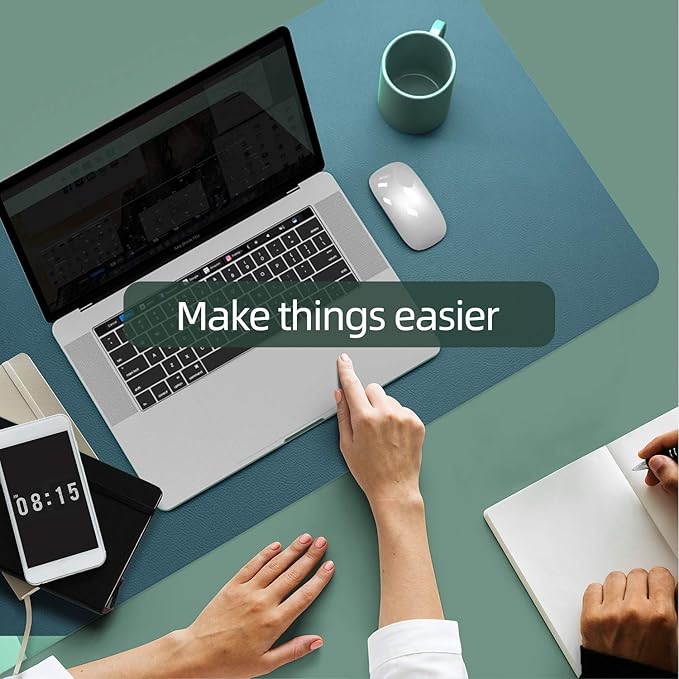 YSAGi Desk Mat, Mouse Pad,Waterproof Desk Pad,Large Mouse pad for Desk, Leather Desk Pad Large for Keyboard and Mouse,Dual-Sided Mouse Mat for Office (23.6" x 13.7", Pistachio Green + Green Blue)