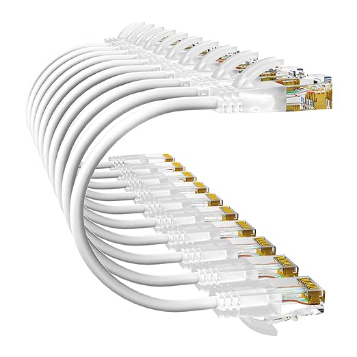 Cat6a Patch Cables 14ft (10 Pack) Slim, Cat6 Ethernet Patch Cable Pure Copper, Flexible Cat 6 Patch Cable 550MHZ 10G, Space-Saving Cat 6A Network Cables for Patch Panel, White