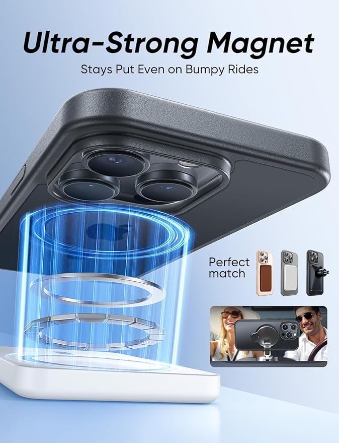 MAGIC JOHN 360° Rotatable Magnetic Invisible Stand for iPhone 15 Pro Max Case [Anti-Slip Grip] [Compatible with MagSafe] 16FT Shockproof for iPhone 15 Pro Max Case with Kickstand, Black