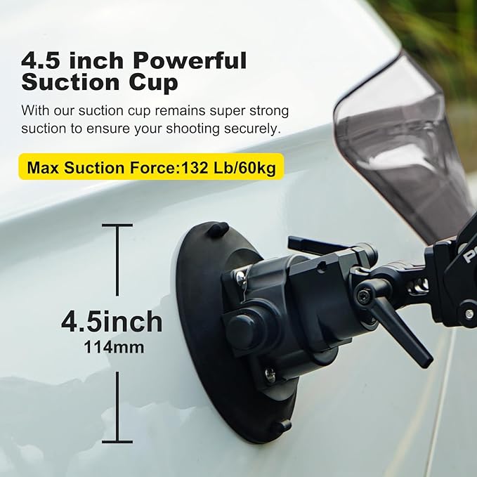 Came-TV Camera Suction Mount Suction, Multifunctional Shock Absorber Arm Video Stabilizer for Pocket 2, Pocket 3, OSMO, Cup Camera Mount, 1/4" Mounting Holes Car Mount & for 360 Action Camera