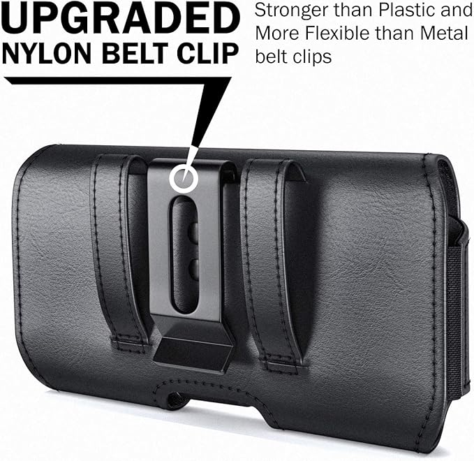 DeBin Holster for Large iPhone Plus, Pro Max Models 16 15 14 13 12 11 Xs Max – Leather Cell Phone Belt Holder Case with Clip, Carrying Pouch Cover Fits Phone with Case on, Black