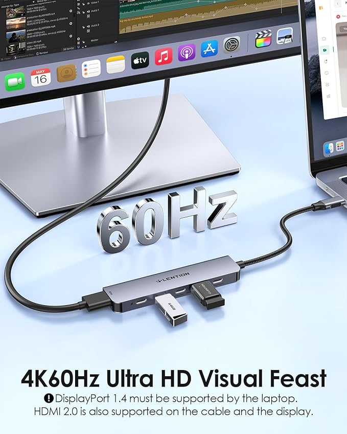 LENTION 6-in-1 USB C Hub Dock with a 4K @60HZ HDMI Display, 4 XUSB-C 3.2 Gen 2, 10 Gbps, PD 100W Charging and for iPhone15 Series, New MacBook Pro, Mac Air, More (CE33, Space Gray)