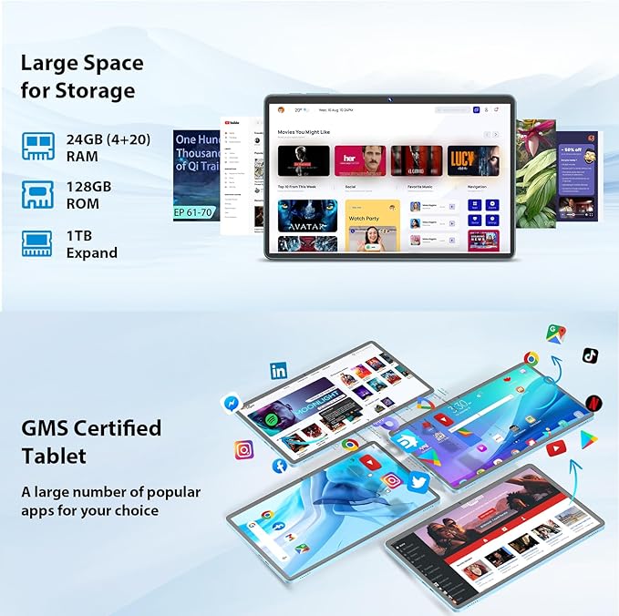 Android Tablet, 11 inch Android 15 Tablet with Keyboard, 24GB+128GB, 1TB Expand, 8000mAh, 5MP+13MP, 2.4G&5G WiFi, IPS Touch Screen, GMS Certified, 2 in 1 Tablets with Case, Mouse, Stylus(Silver)