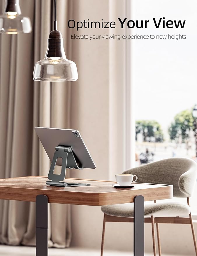 Nulaxy Aluminum Dual Foldable iPad Stand, Fully Adjustable Desktop Tablet Holder, Tablet Accessories for Office Kindle Compatible with Mobile Devices iPad Pro/Air/Mini, iPhone Pro/Max/Plus, Gray