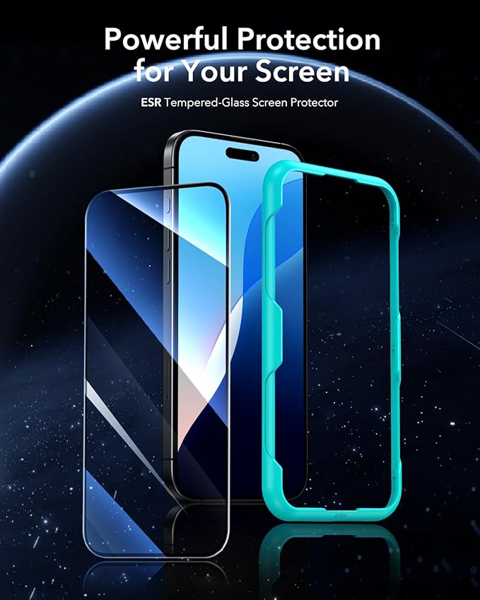 ESR 3 Pack for iPhone 16 Plus/iPhone 15 Plus Screen Protector, [9H Hardness] [Military Grade Shatterproof] Full Coverage Tempered Glass Film with Easy Installation Tool, HD Clear, Scratch Resistant