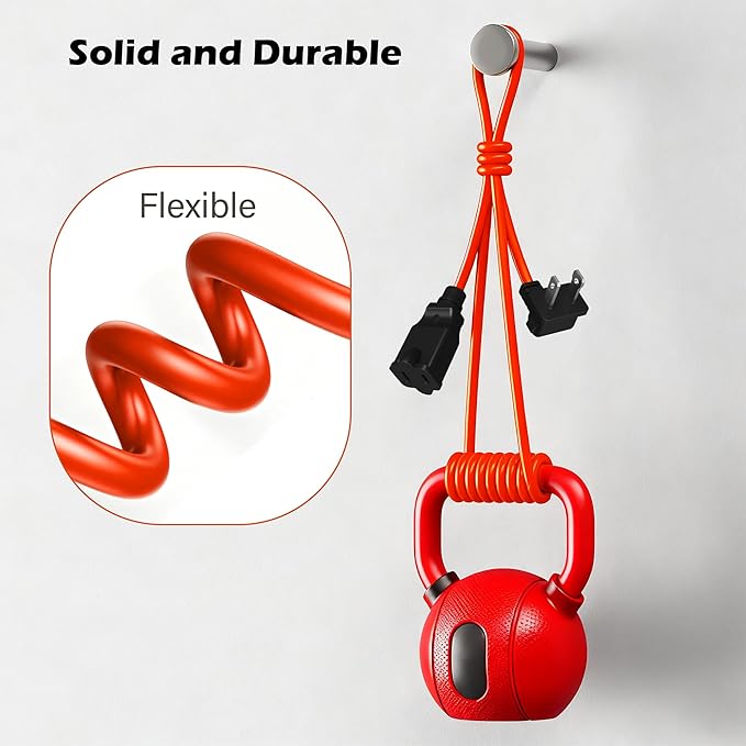 90 Degree 2 Prong Polarized Outdoor Power Extension Cord 20 FT, Angled Low-Profile Plug, 16 Gauge 125V SJTW Waterproof Long Cable for Home Office Lawnmower Garden Tools Lights, ETL+Ties-Bright Orange
