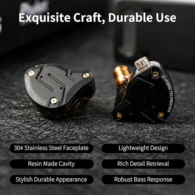 KZ ZS10 Pro in Ear Monitor, 4BA 1DD KZ Wired Headphone Multi Driver in Ear Earphone, IEM Headphones on Stage HiFi Monitor for Singer Guitarist Drummer (Matte Black with Mic)